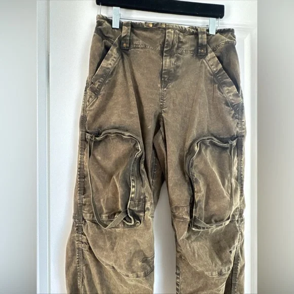 Free People Can't Compare Slouch Pants Cargo Zipper Pockets Dusty Olive Small - Picture 3 of 6